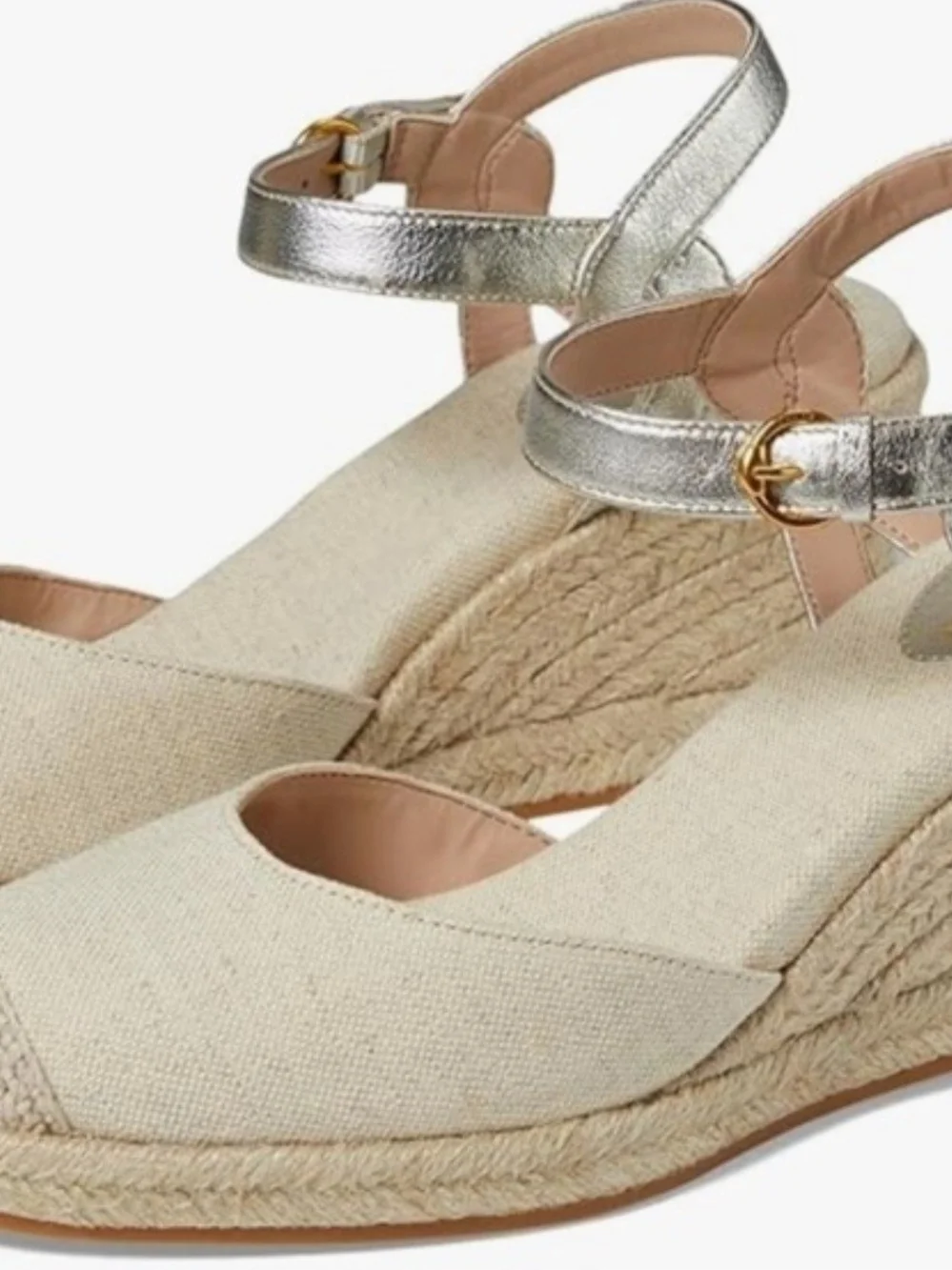 Cole Haan Beige Espadrille Wedge with Metallic Silver Ankle Strap - Picture 2 of 11